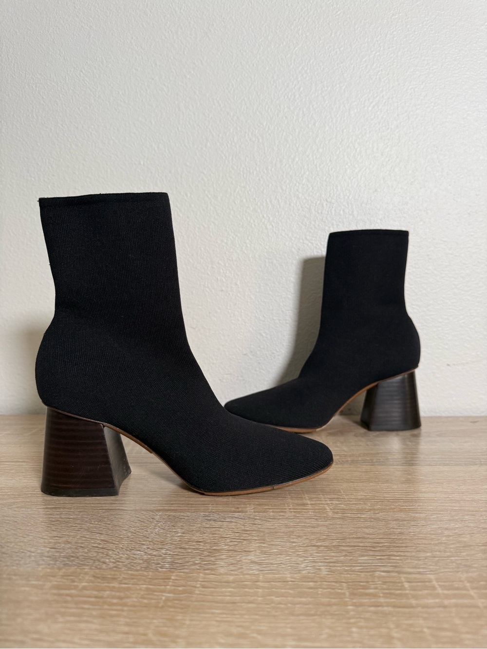 Celine Soft Ballerina Sock Boots black k it chunky heels Sz 35/5